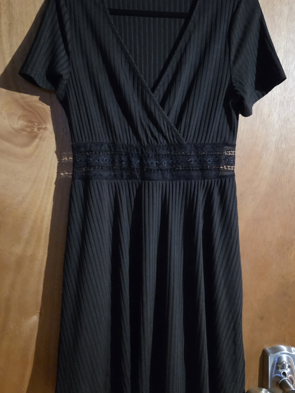 Classic Black Lace-Waist V-Neck Dress